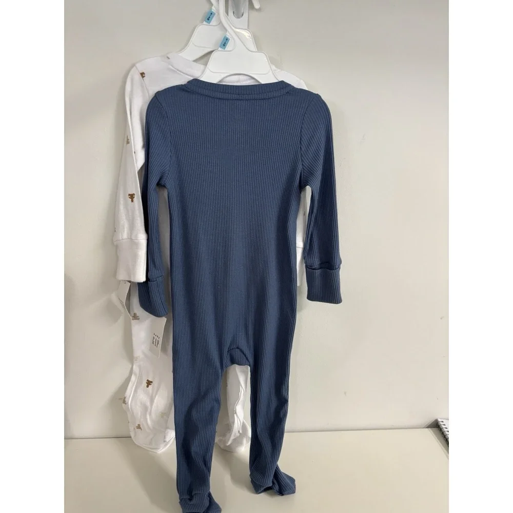Baby GAP Sleeper Lot of 2 Navy Ribbed and White Bear Print 6-9 Months NWT